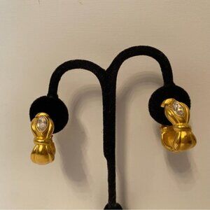 SWAROVSKI EARRINGS GOLD PLATE MARQUIS CRYSTAL BEZEL SET CLIP SWAN MARK